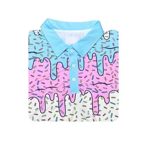 Ice Cream Drip Polo Funny Golf Polo Shirt Men's Print Sun Protection Breathable Clothes Menswear Top Fathersdaygift Athletic Gift for Dad Regular Fit All-Over Sublimation Printing Crocodile-Style Piqué Fabric Hot protective clothing