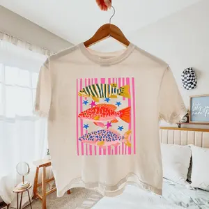 Comfort Colors Preppy Fish Boxy Tee, Coastal Beach Summer Graphic Shirt
