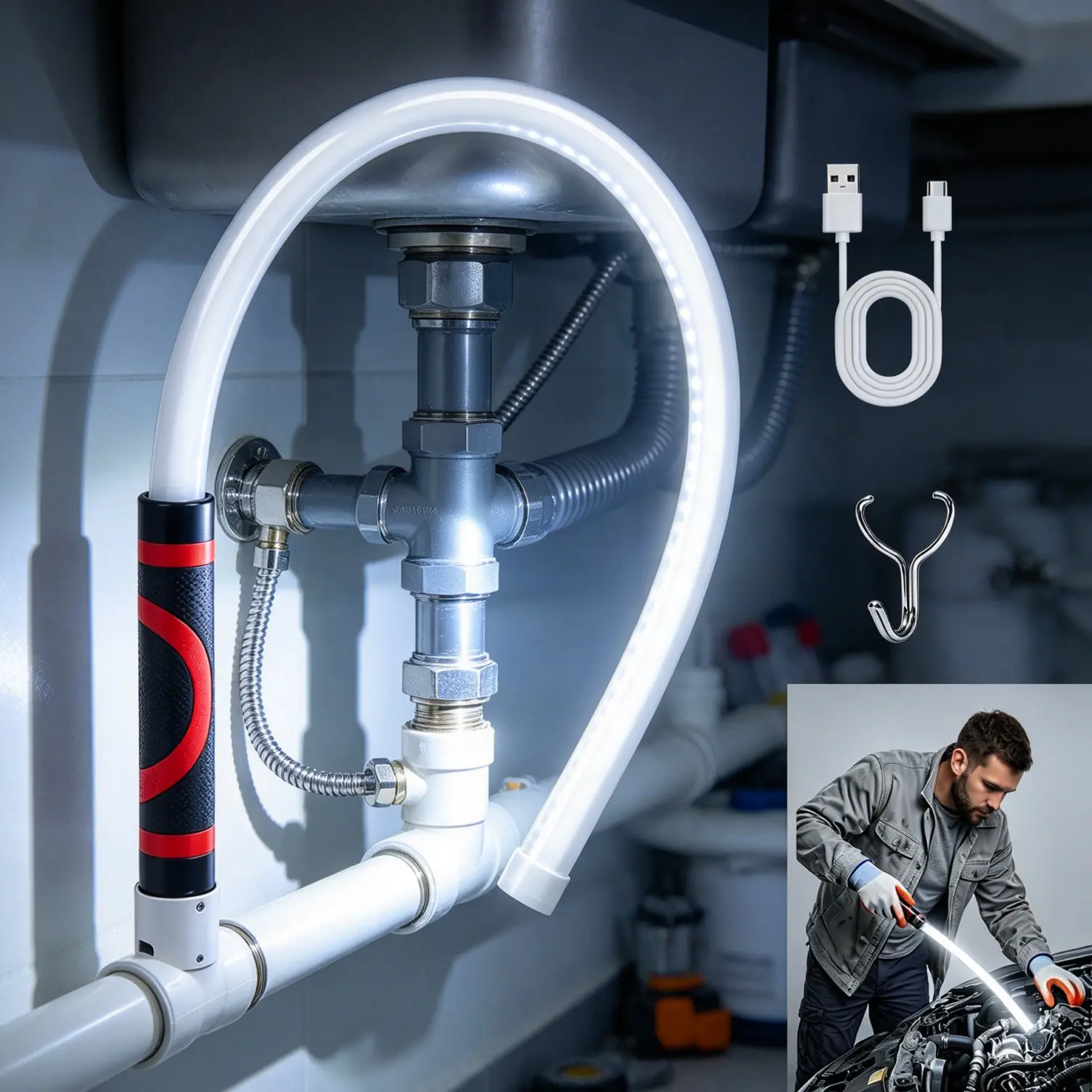 Ideal Gifts for Men LED Work Light with Hook, 29" Bendable Rechargeable Flashlight Stick, High Lumen 3 Modes, 7-Hour Battery, Unique Christmas Present, Stocking Stuffer & Birthday Gift for Car Guy,gifts adults