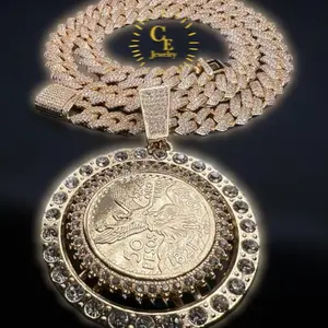 CEJEWELRY Roulette Chain 14k Gold Plated Necklace with Spinning Coin and Prong Set CZ Stones