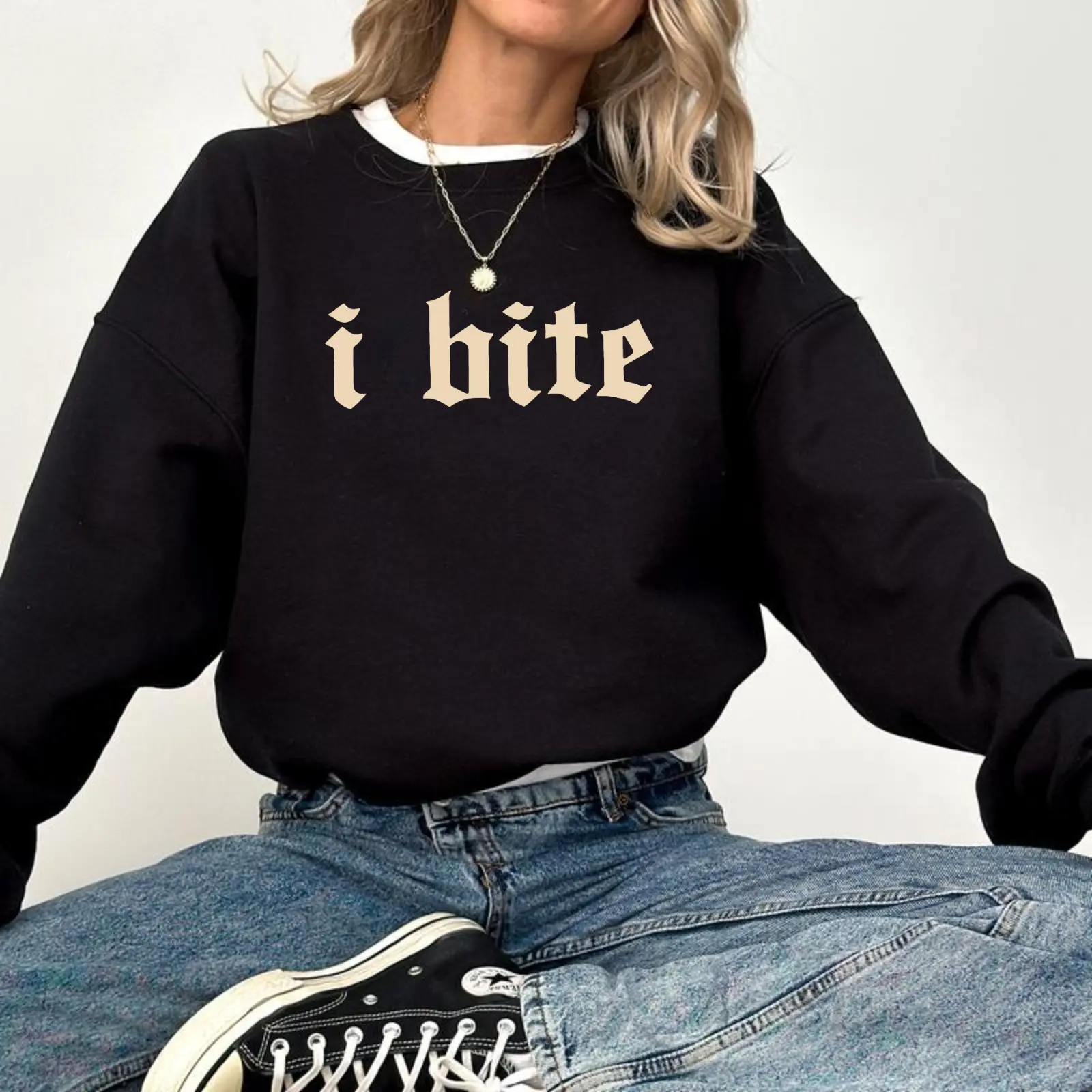 Gothic I Bite Sweatshirt, Funny Girls Crewneck, Sarcastic Women Long Sleeve Pullover, Meme Sweater, Humor Outfits, Funny Gift For Her Womenswear Fabric Cotton