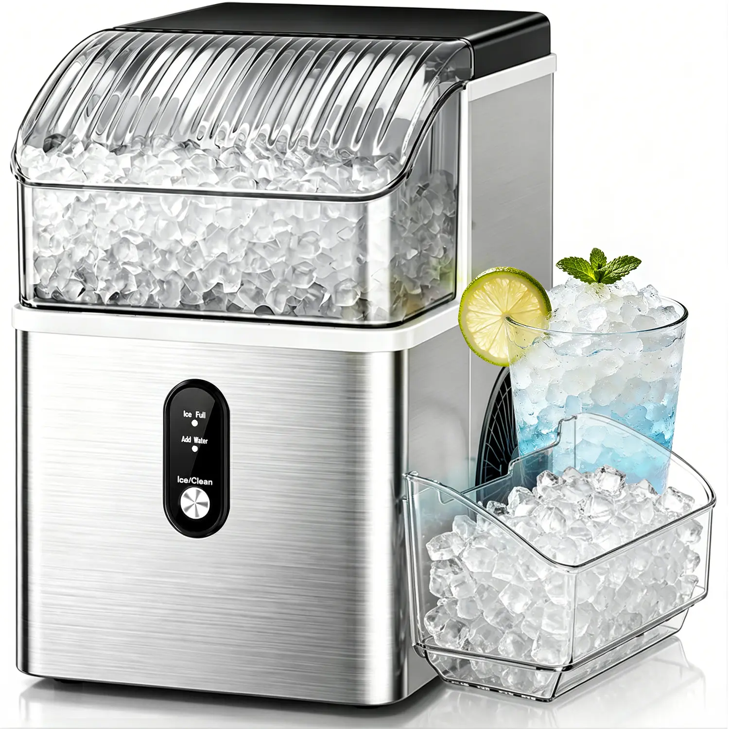 Kismile Countertop Nugget Ice Maker Machine, Portable Unit with Ice Machine Cleaner, 35Lbs/24H Production, 7-Mins Quick Making, Self-Cleaning, 1-Click Operation for Home Kitchen, Office, 35 Pounds/24H,home essentials
