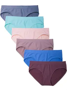 Kalon 6-Pack Seamless Panty Brief Hipster Cut XS-4XL Comfy & Stretchy Plain Nylon Spandex undies