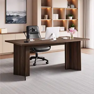 VEVOR 63 in Executive Desk, Large Modern Rectangle Office Table, Heavy Duty Wooden Executive Table with Cable Connection Hole, 250 LBS Load Capacity, Easy Assembly, for Work Study Writing, Walnut
