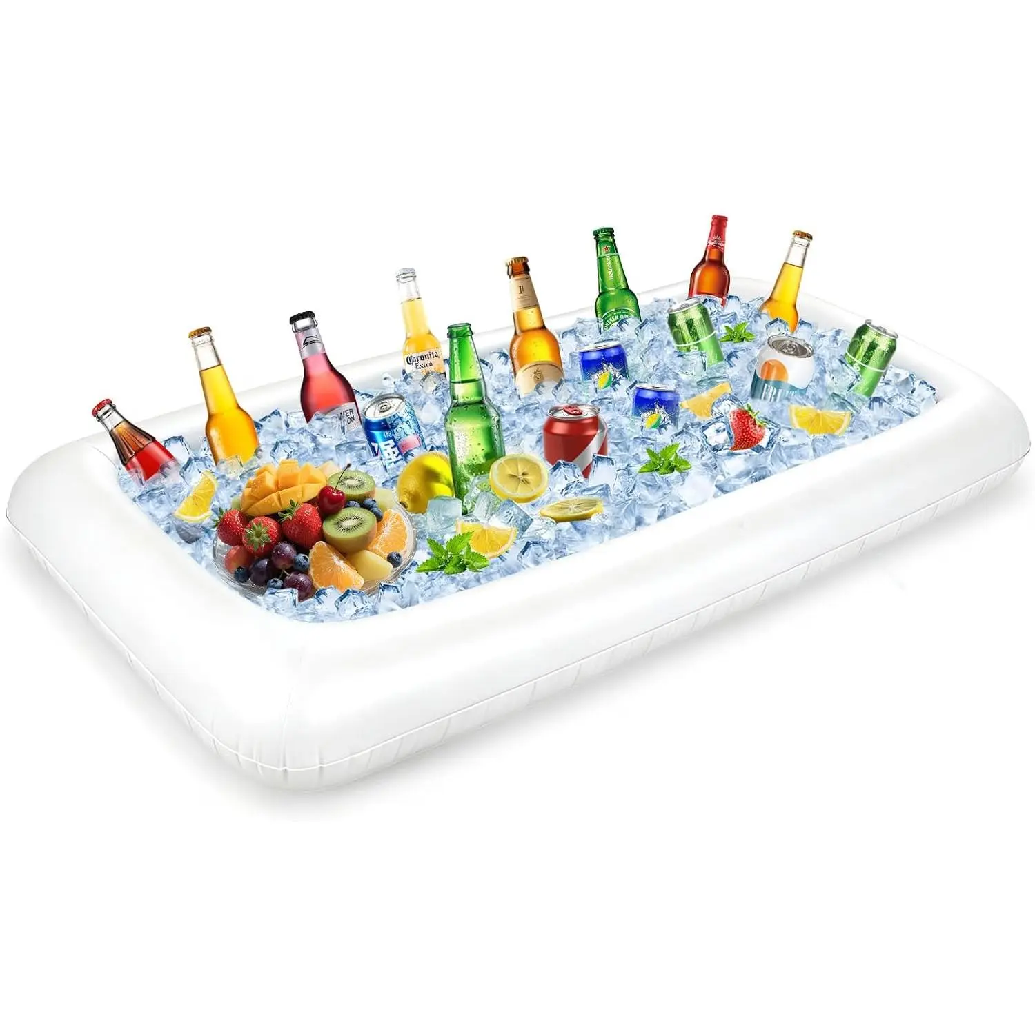 BPA-Free Large Inflatable Ice Serving Bar with Corner Drain Plug - 51.5" L x 24" W Pool Toy, Less Ice Water Mess, Ample Space for BBQs, Outdoor Floating Cooler Tray for Food/Drinks/Salads