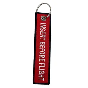 Insert Before Flight KeyTag Keychain - Red & Black "Insert Before Flight"