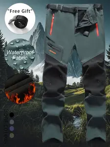 Outdoor Softshell Waterproof Windproof Pants, Knee Reinforced, Multiple Zipper Pockets, Belted, Hiking, Climbing, Skiing, Cycling, Fishing