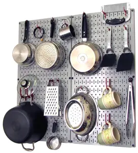 Kitchen Pegboard Organizer Kit Pots & Pans Rack - Gray Pegboard with Hooks