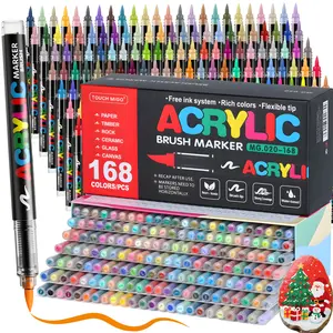Acrylic Paint Markers Set, Painting Set, Soft Brush Tip Acrylic Paint Pens for Wood Rock Glass Canvas Stone Fabric Glass Metal Ceramic Canvas DIY Crafts Art Supplies,Back to  School,Halloween,Christmas Gift, Acrylic Art Kit
