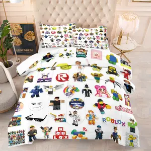 ROBLOX Patterned Quilt Set,Including 1 Quilt and 1 or 2 Pillowcases Without Pillows,Suitable as Home Gift for Adults,Soft and Warm Bedroom Decoration