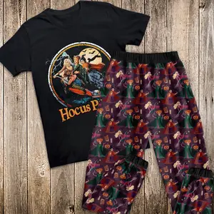 Hocus Pocus Pajamas Set, Sanderson Sisters Holiday Pajamas, Horror Characters Pajamas, Halloween Movie Shirt, Spooky Season Gift