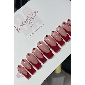 Red French tips + Bling press ons | Spring press on nails | Handmade Press On Nails | SpringPress on Nails