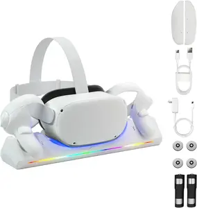 Charging Dock for Oculus/Meta Quest 2, Magnetic Charging Station for Meta Quest 2 VR Headset & Controllers, with 2 Rechargeable 2100mAh Batteries, USB-C Charger and Cable, Supports LED Indicator
