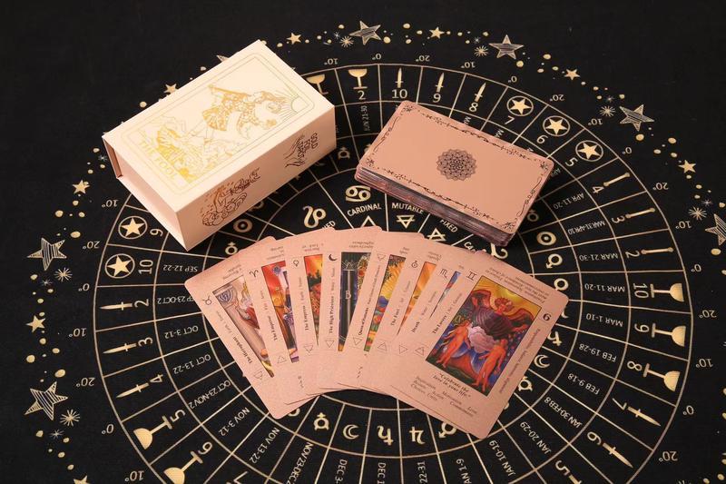 Rose Gold Tarot Cards with Guide Book Waterproof Wrinkle Resistant Foil Tarot Deck for Beginners Includes Chakras Planets Zodiac Signs Elements & Affirmations