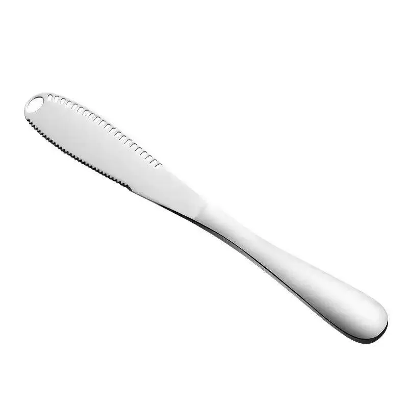 Stainless Steel Serrated Butter Knife Spreader - Ergonomic Non-Slip Handle, Rustproof, Ultra Sturdy, Dishwasher Safe with Hanging Hole, Camp Kitchen Kitchenware for Camping, Food Prep