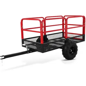 Garvee Heavy Duty Steel Garden Dump Cart with 1500-1600 lbs Capacity and 22 Cu.Ft. Volume, Durable Two-Wheel Utility Yard Wagon Tow-Behind for Lawn Mowers, Tractors, ATVs, UTVs, Featuring Removable Sides and Foot Pedal Option in Red and Black
