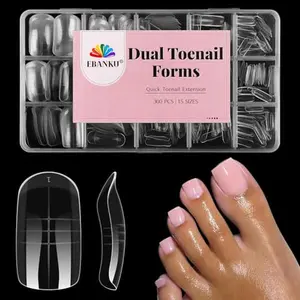 300 Pcs Toe Dual Nail Forms for Poly Extension Gel, EBANKU Toenail Dual Forms Reusable Full Cover Molds for French Tip Acrylic Toenails Pedicure for Salon & DIY at Home 15 Sizes