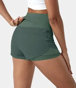 Halara High Waisted Mesh Back Waistband Pocket 2-in-1 Casual Shorts 2"