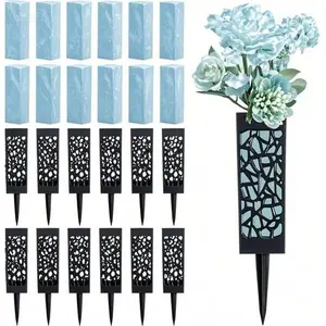 12 Inch Cemetery Vases with Drainage Hole - 24 Pcs Floral Holder Set for Grave Decor - Long Spikes with Foam Blocks - Black Lawn Memorial Markers - Durable Garden Decoration for Memorial Day Flower Hollow