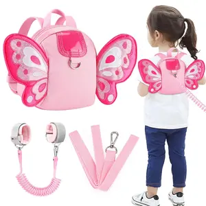 Toddler Anti-Lost Harness Backpack with Wrist Link, Cute Butterfly Baby Girl Accessory, Mini Travel Bag Rein for Parent Peace During Curious Exploration (Pink), Baby Accessories