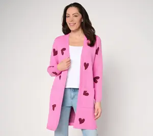 QVC Women's Fitted Novelty Long-Sleeve Cardigan, Womenswear Top with Casual Style & Pockets