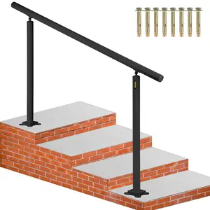 【DealsForYouDays】VEVOR 5ft Length Outdoor Stair Railing Kit, Black Aluminum Handrail with 0-5 Steps Adjustable Angle, 60x35.8 in (152.8x91 cm) Size, 70 kg (155 lbs) Capacity, for Elderly, Balconies, Gardens