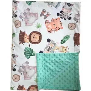 Blanket for Girls Boys  Minky Super Soft Double Layer Receiving Blanket with Dotted Backing for    Receiving   Bedding 30x40Inch (Lion Elephant)