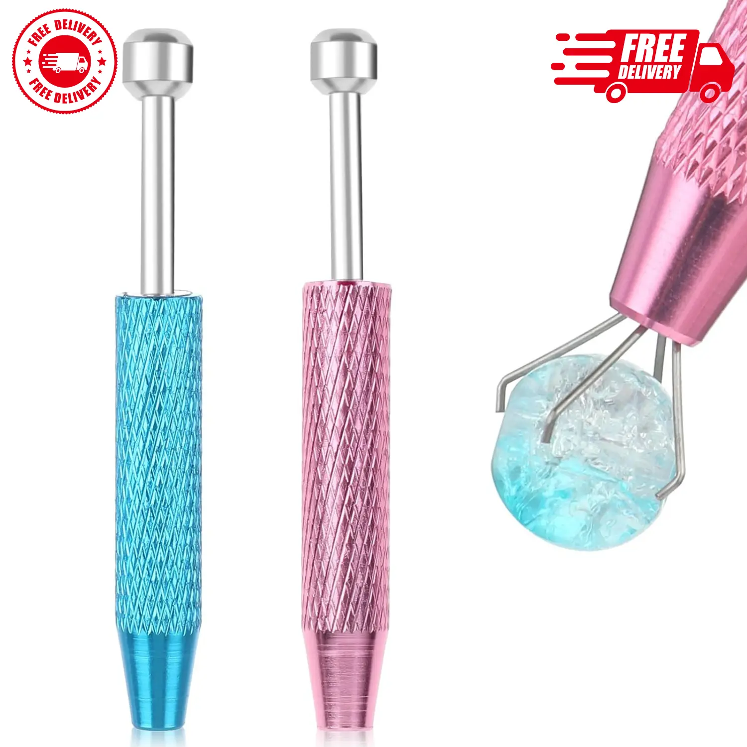 2 Pcs Piercing Ball Grabber Tool, Piercing Changing Tools 4-Claw (Blue+Pink)