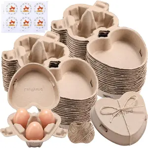 30 PCS Valentine Heart Shaped Egg Cartons with Labels Easter Pulp Paper 3 Count Egg Cartons with Jute Rope Cute Egg Basket Storage Container Holder Lover Gift Chicken Eggs Crate