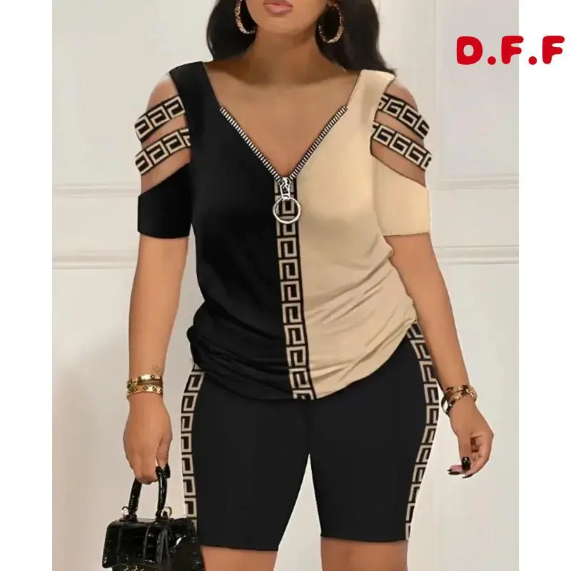 T Shirt And Shorts 2 Piece Sets Women Outfit Casual Loose Print T Shirts Two Piece Set Women Clothes Womenswear