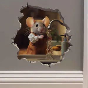 Hand Washing Mouse in Mouse Hole Decal