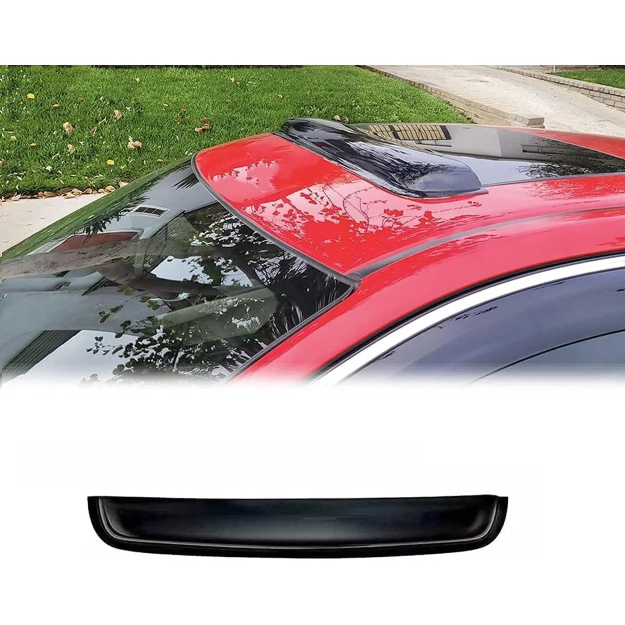 34in Universal Fit Acrylic Tape-On Visor, Dark Smoke Tint Sunroof Wind Deflection Accessory, 1pc Auto Moonroof Sunshade with Easy Install Double-Side Adhesive Tape | RN88, Doubled-Side Adhesive Tape