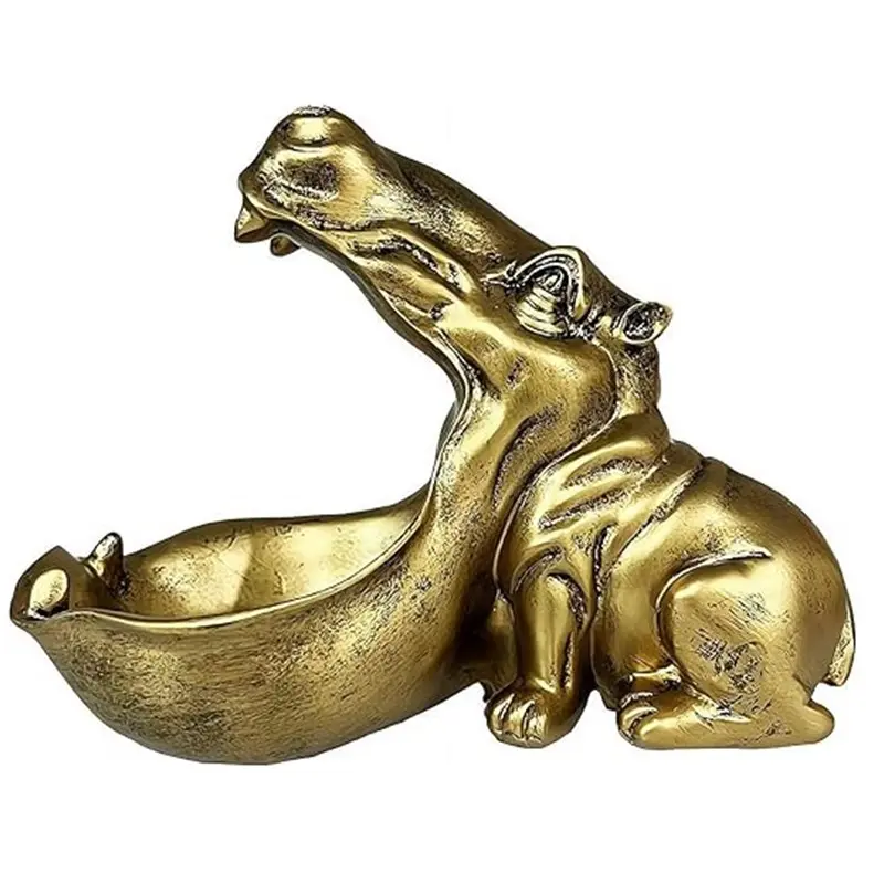 Hippo Statue, Resin Hippo Sculpture, Animal Resin Figurine, Fun Candy Tray & Key Bowl, Large Mouth Desktop Art, Unique Home Decor & Novel Gift Idea