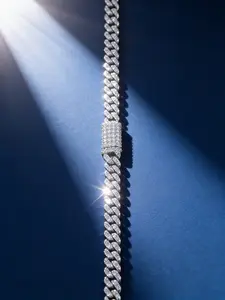 8Mm Sterling Silver Moissanite Cuban Link Chain Hip Hop Iced Out VVS Necklace Women with GRA Certificate Geometric Rhombus Cuban Chain Necklace Hip Hop Personality Full Diamond