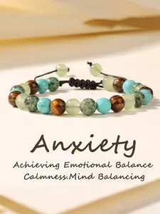 Natural Stone Tiger Eye African East Lake Braided Bracelet, Adjustable Wristband, Relieves Anxiety Stress, Calming Healing Accessory, Relief Bracelet