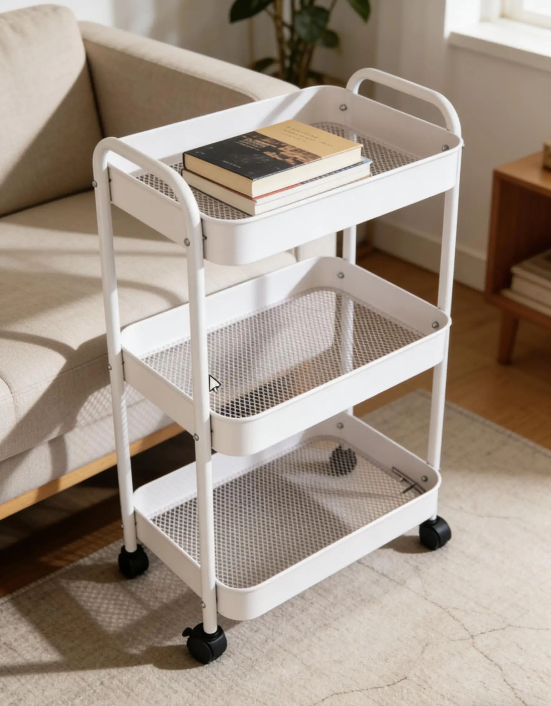 3-Tier Metal Mesh Rolling Storage Cart Organizer with Lockable Wheels, Racks for Storage, Mobile Utility Trolley Multi-Layer Shelving Unit for Bathroom, Kitchen, Office