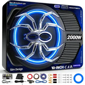 【fathersdaygift】TANVSO 2000W 10-in Slim Powered Underseat Car Subwoofer & Amplifier Package, Built-in Class D Amplifier & DSP, Blue LED Switch, Low Pass Filter, Bass Boost for Trucks, SUVs