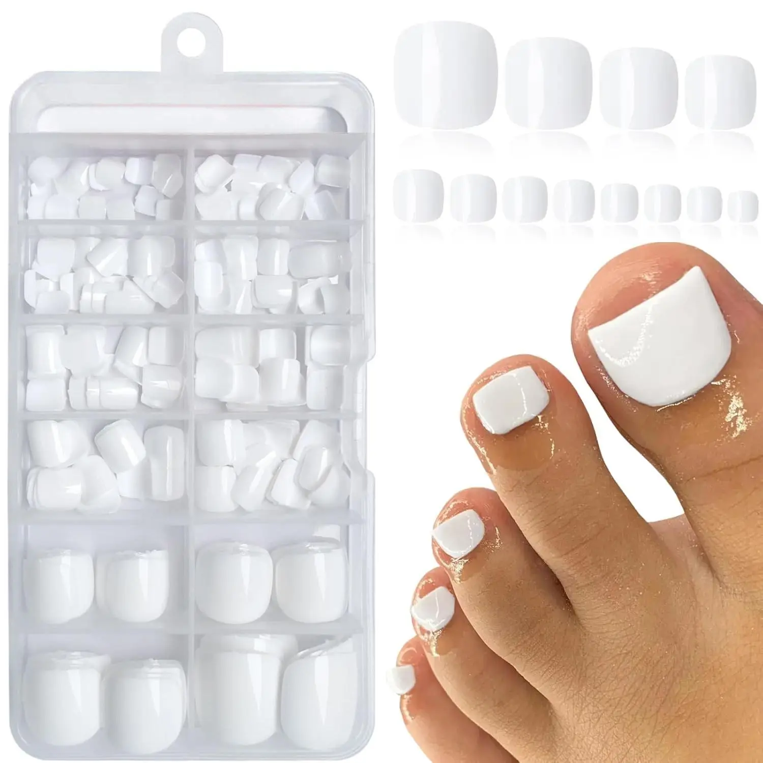 DIY Home Nail Art Solid Color Square Fake Toenails, 120pcs/set 12 Sizes Short Press on Toenails, Glossy False Toe Nails for Women & Girls, DIY Nail Kit, Toe Nail Press Ons