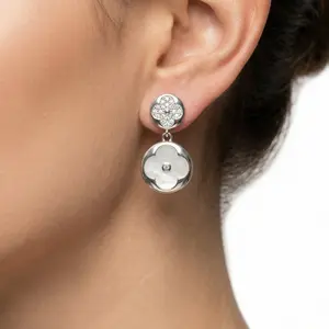 Real Silver 924 Clover Earrings Zirconia White