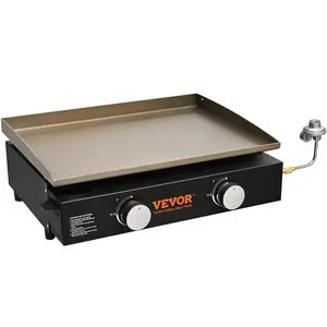 VEVOR Commercial Griddle,  22.4" Heavy Duty Manual Flat Top Griddle, Countertop Gas Grill with Non-Stick Cooking Plate, Steel Natural Gas Griddle, H-Shaped Burner Restaurant Portable Grill, 13,000 BTU