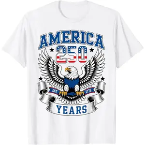 [100% Cotton] America 250th Anniversary 1776 4th of July USA Patriotic T-Shirt Fit Unisex