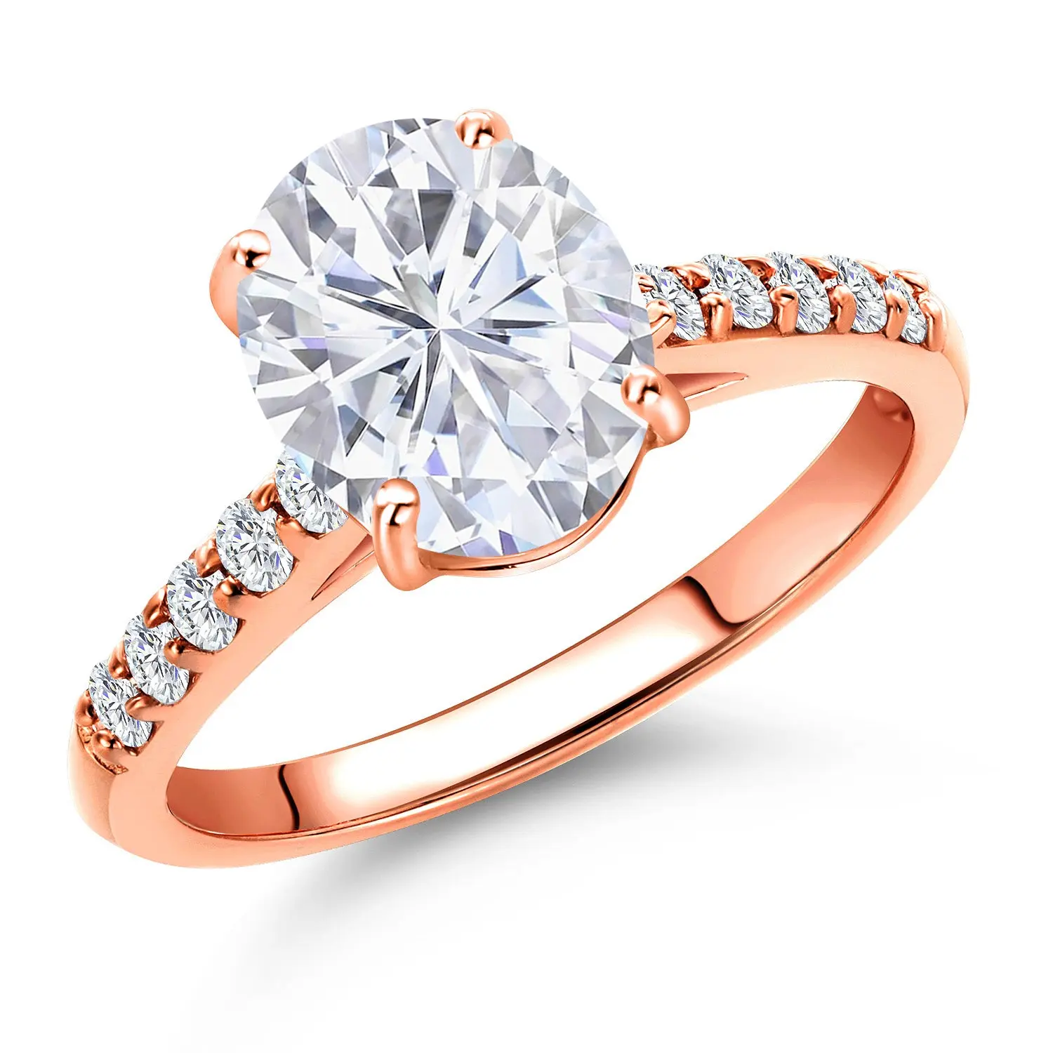 Gem Stone King 10K Rose Gold Oval 9X7MM Gemstone Birthstone and Lab Grown Diamond Engagement Ring For Women | Wedding Anniversary Promise Ring For Women | Size 5,6,7,8,9