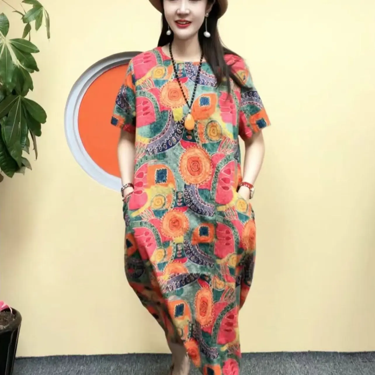 Pretty mummy dress  cotton and linen Casual Ladies Style Summer