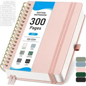 Dotted Journal Spiral Notebook - 300 Pages, B5 Hardcover Leather, 100 GSM Thick Dot Grid Notebook for Women Men Work Writing, Journaling, Drawing, 7.48" x 10.15", Rose