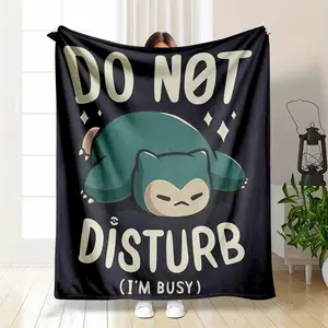Do Not Disturb Lazy Green Creature Flannel Blanket Cartoon Graphic Cozy Soft Warm Lightweight Throw for Bedroom Living Room Office Sofa Reading Corner Gift