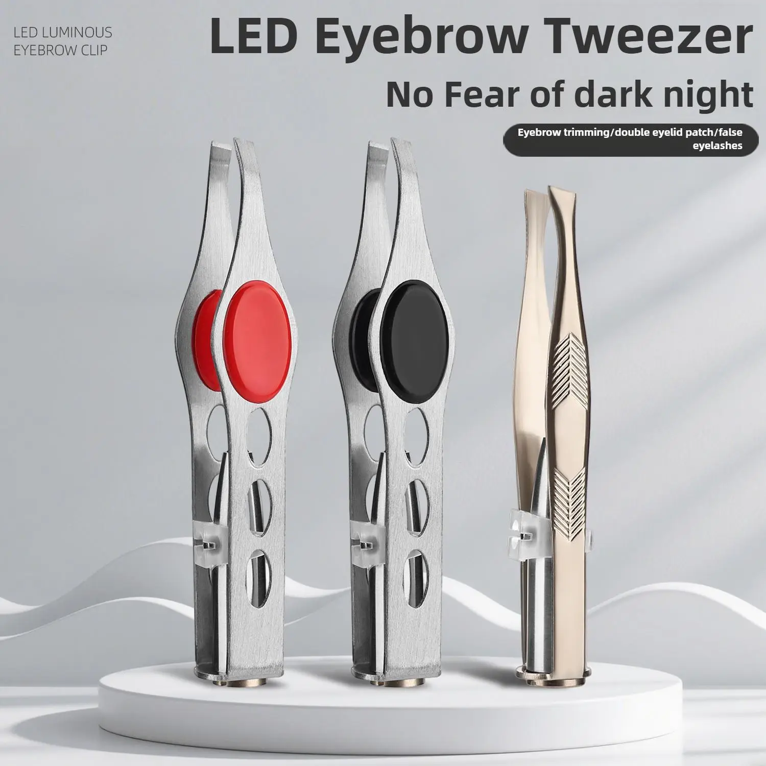 1pcs  Portable Stainless Steel Button Cell Smart Design Eyebrow Hair Remove Tweezer with LED Light Makeup Tool
