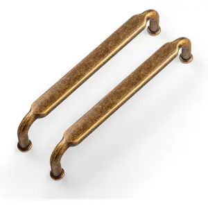 5 Inch Hole Center Antique Brass Zinc Alloy Cabinet Pulls, 6 Pack Vintage Brass Solid Cabinet Handles Drawer Pulls for Kitchen Cabinets Hardware