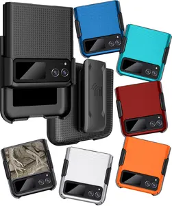 Case with Clip for Motorola RAZR (2023), Nakedcellphone [Grid Texture] Slim Hard Shell Cover and [Rotating/Ratchet] Belt Hip Holster Holder Combo