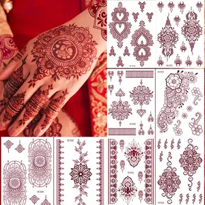 8 Sheets Brown Henna Tattoo Kit Lace Fake Temporary Tattoos Stickers Waterproof Henna Tattoo Henna Designs Henna Stencil for Women Wedding Cosplay Party Festival Holiday Face Body Art Tattoos Decor