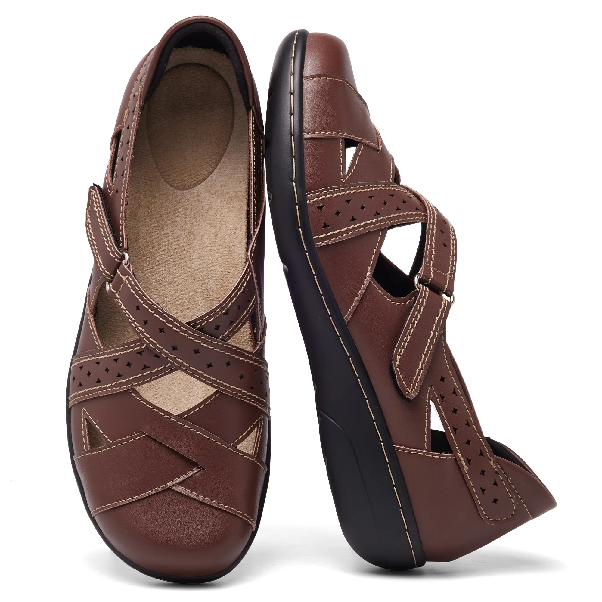 Women's 2025 Fashionable Pu Leather Solid Color Sandals.Lightweight sandals, strappy sandals, Casual ComfortableSlippers for Summer, Lightweight Breathable Shoes for DailyWear, Ladies Sandals , Soft Bottom Sandals